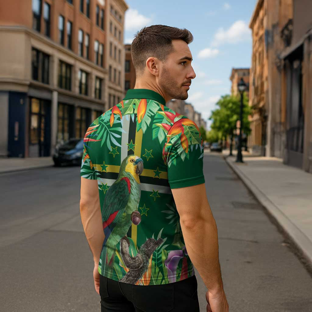 Dominica Sisserou Parrot Zipper Polo Shirt Tropical Flower Flag Style - Wonder Print Shop
