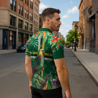 Dominica Sisserou Parrot Zipper Polo Shirt Tropical Flower Flag Style - Wonder Print Shop