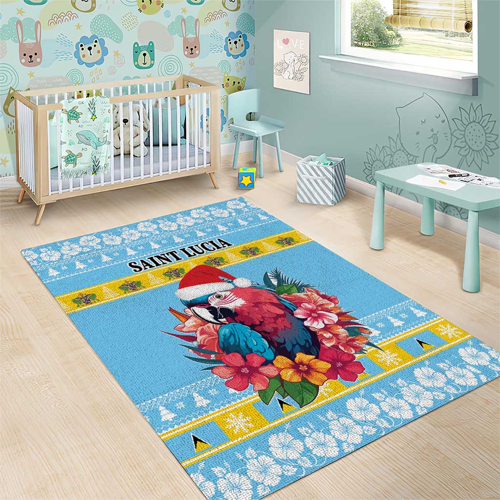 Saint Lucia Christmas Area Rug Saint Lucian Parrot With Hibiscus Flowers - Wonder Print Shop
