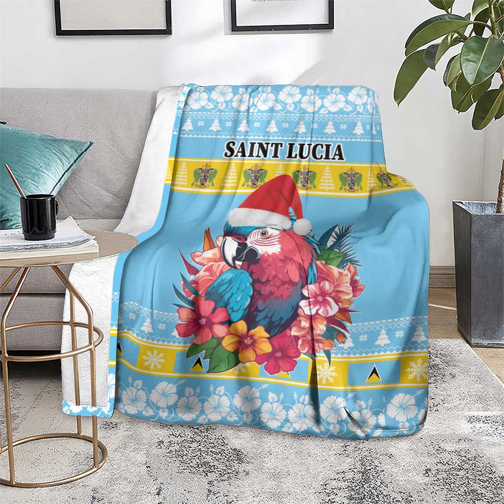 Saint Lucia Christmas Blanket Saint Lucian Parrot With Hibiscus Flowers