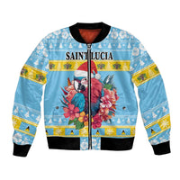 Saint Lucia Christmas Bomber Jacket Saint Lucian Parrot With Hibiscus Flowers - Wonder Print Shop