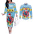 Saint Lucia Christmas Couples Matching Off The Shoulder Long Sleeve Dress and Long Sleeve Button Shirt Saint Lucian Parrot With Hibiscus Flowers