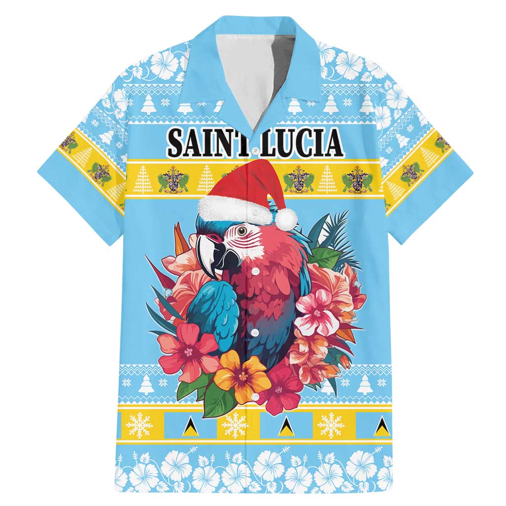 Saint Lucia Christmas Family Matching Mermaid Dress and Hawaiian Shirt Saint Lucian Parrot With Hibiscus Flowers - Wonder Print Shop