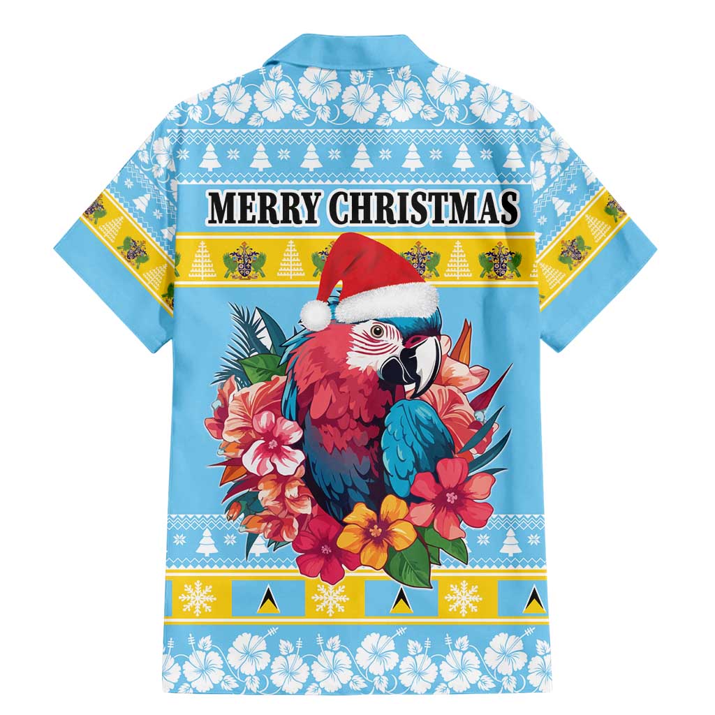 Saint Lucia Christmas Family Matching Mermaid Dress and Hawaiian Shirt Saint Lucian Parrot With Hibiscus Flowers - Wonder Print Shop