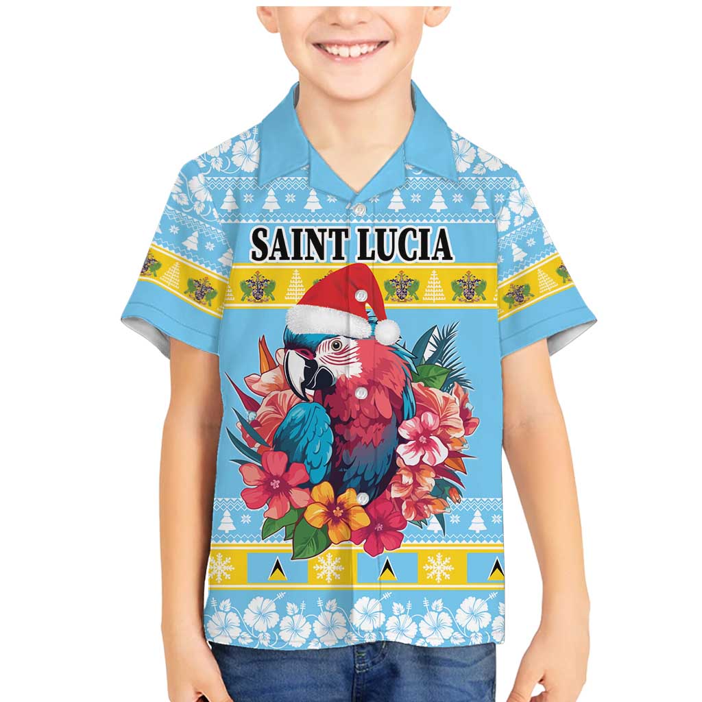 Saint Lucia Christmas Family Matching Mermaid Dress and Hawaiian Shirt Saint Lucian Parrot With Hibiscus Flowers - Wonder Print Shop