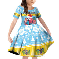 Saint Lucia Christmas Family Matching Off Shoulder Short Dress and Hawaiian Shirt Saint Lucian Parrot With Hibiscus Flowers - Wonder Print Shop