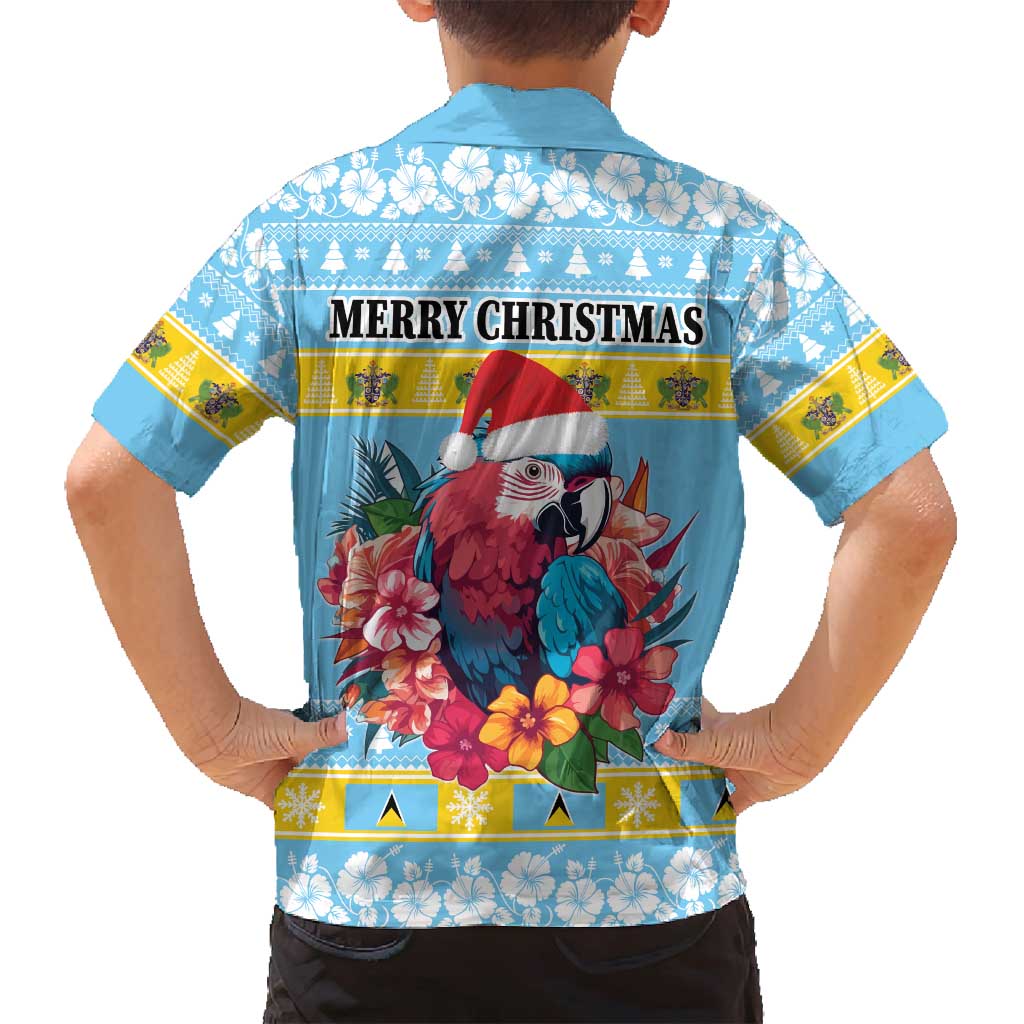 Saint Lucia Christmas Family Matching Puletasi and Hawaiian Shirt Saint Lucian Parrot With Hibiscus Flowers - Wonder Print Shop
