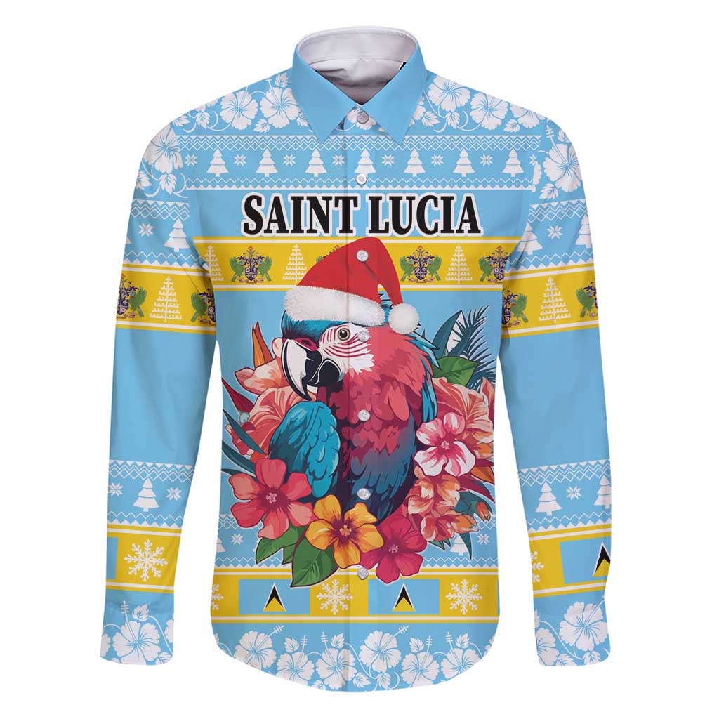 Saint Lucia Christmas Family Matching Puletasi and Hawaiian Shirt Saint Lucian Parrot With Hibiscus Flowers - Wonder Print Shop