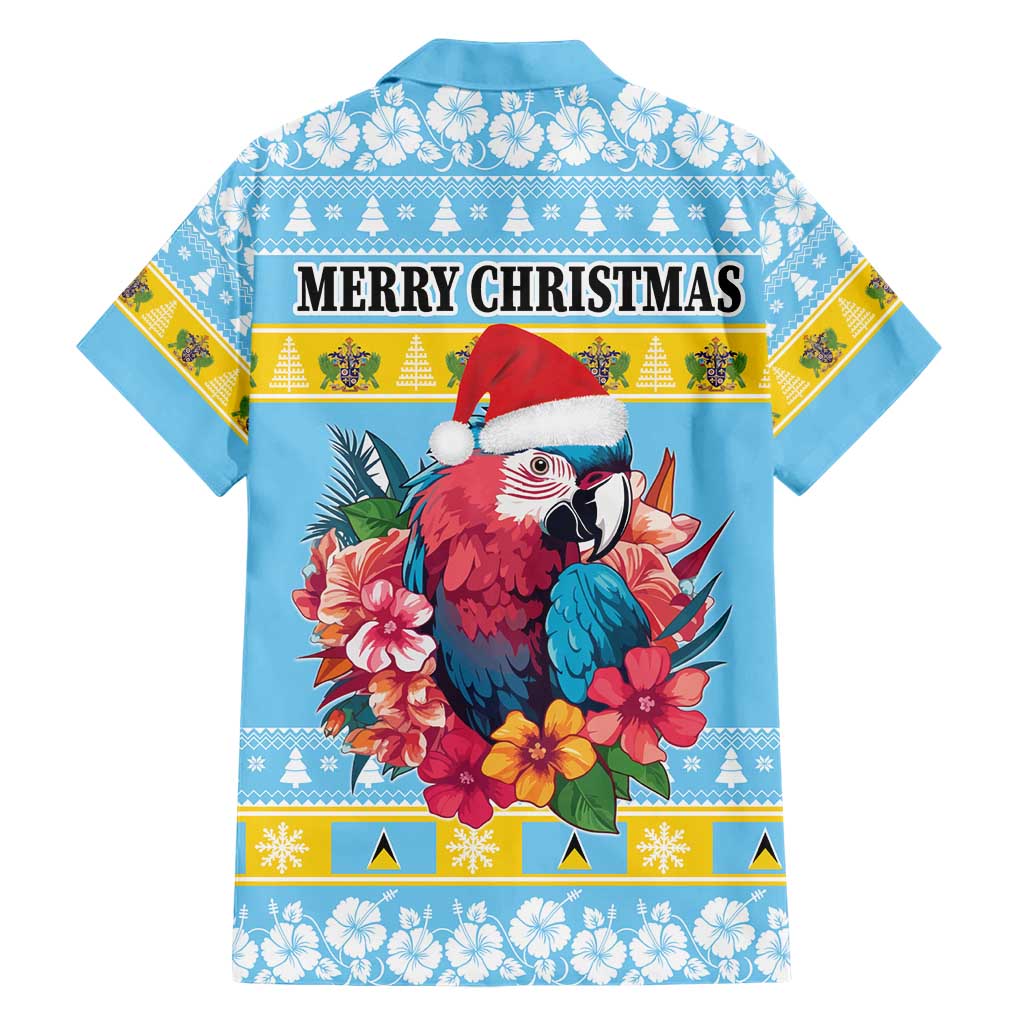 Saint Lucia Christmas Family Matching Short Sleeve Bodycon Dress and Hawaiian Shirt Saint Lucian Parrot With Hibiscus Flowers - Wonder Print Shop