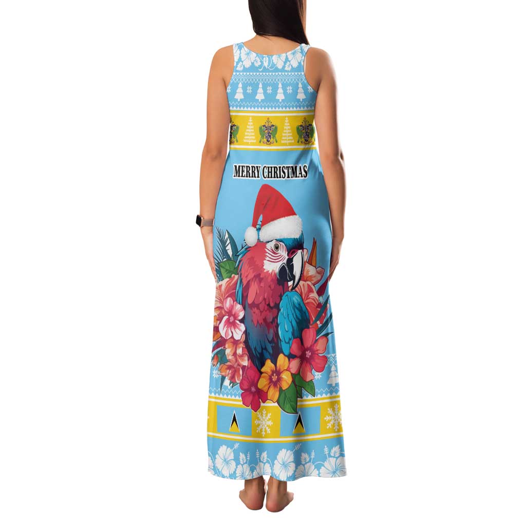 Saint Lucia Christmas Family Matching Tank Maxi Dress and Hawaiian Shirt Saint Lucian Parrot With Hibiscus Flowers - Wonder Print Shop