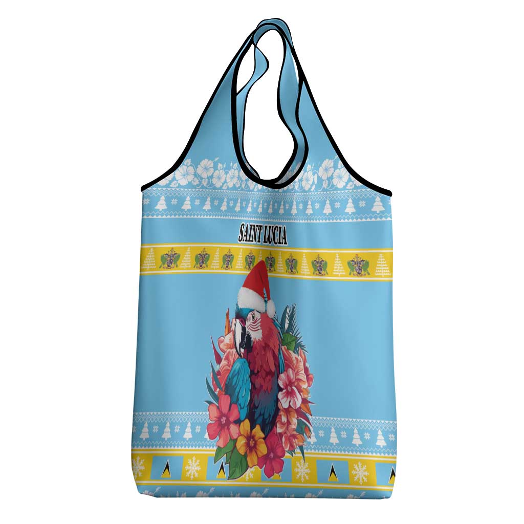 Saint Lucia Christmas Grocery Bag Saint Lucian Parrot With Hibiscus Flowers