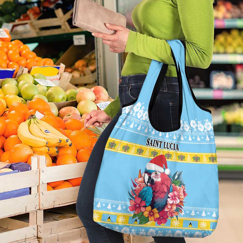 Saint Lucia Christmas Grocery Bag Saint Lucian Parrot With Hibiscus Flowers
