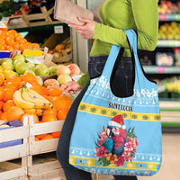 Saint Lucia Christmas Grocery Bag Saint Lucian Parrot With Hibiscus Flowers