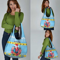 Saint Lucia Christmas Grocery Bag Saint Lucian Parrot With Hibiscus Flowers
