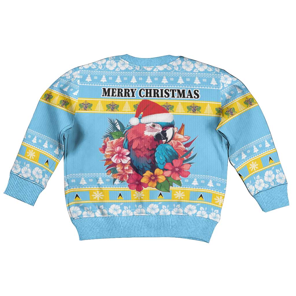 Saint Lucia Christmas Kid Ugly Christmas Sweater Saint Lucian Parrot With Hibiscus Flowers - Wonder Print Shop