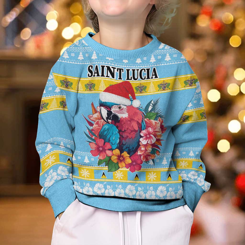 Saint Lucia Christmas Kid Ugly Christmas Sweater Saint Lucian Parrot With Hibiscus Flowers - Wonder Print Shop