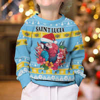 Saint Lucia Christmas Kid Ugly Christmas Sweater Saint Lucian Parrot With Hibiscus Flowers - Wonder Print Shop