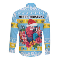 Saint Lucia Christmas Long Sleeve Button Shirt Saint Lucian Parrot With Hibiscus Flowers - Wonder Print Shop