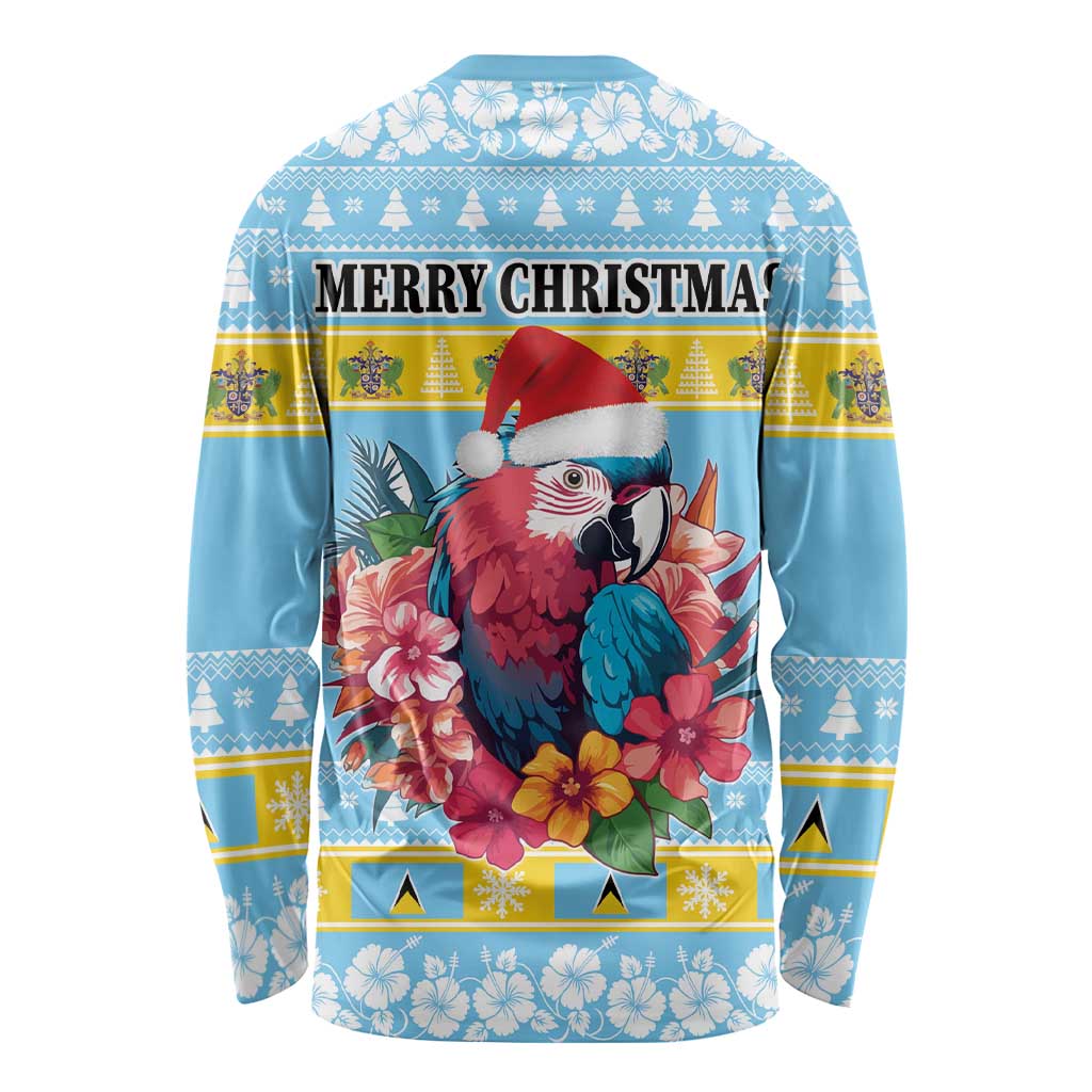 Saint Lucia Christmas Long Sleeve Shirt Saint Lucian Parrot With Hibiscus Flowers - Wonder Print Shop