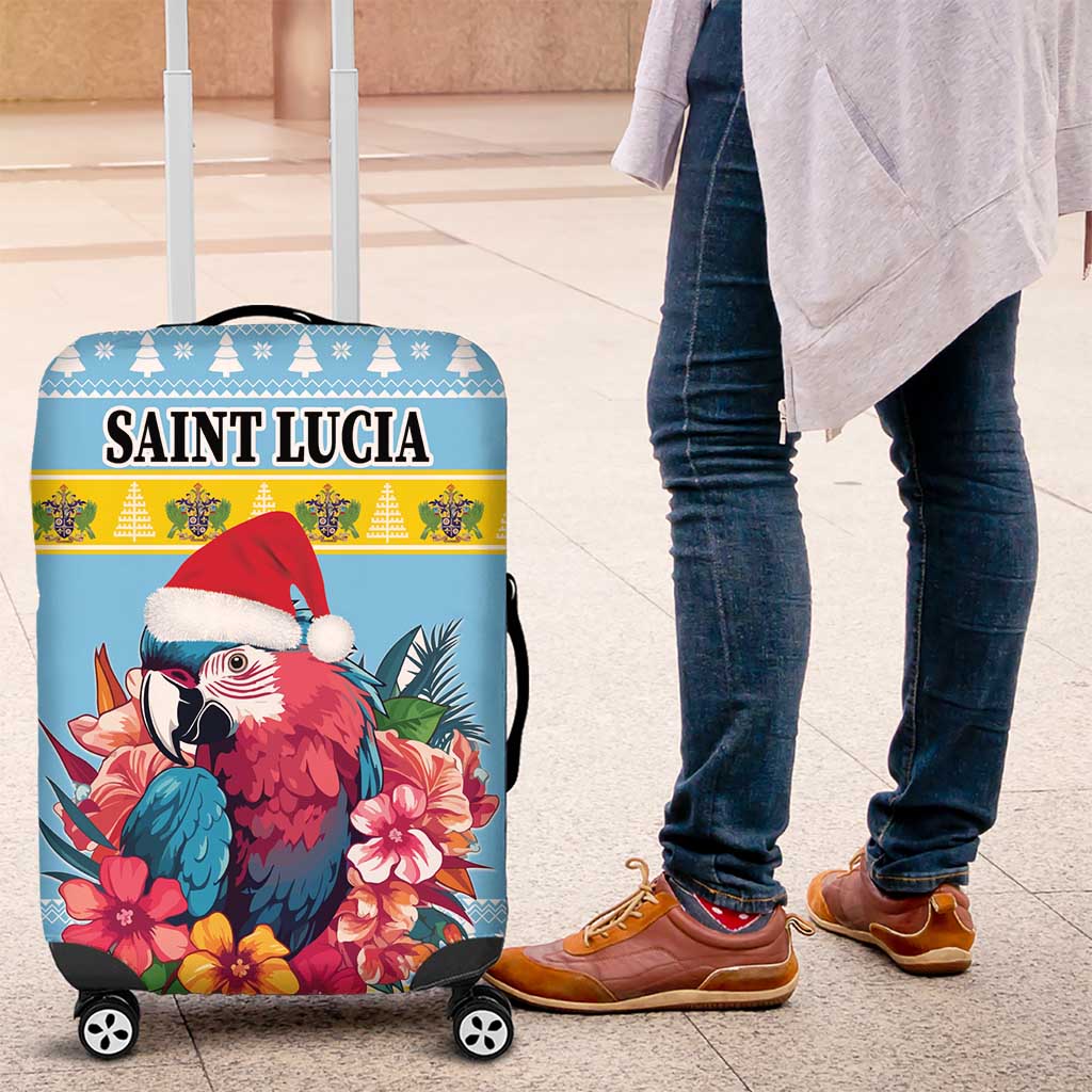Saint Lucia Christmas Luggage Cover Saint Lucian Parrot With Hibiscus Flowers - Wonder Print Shop
