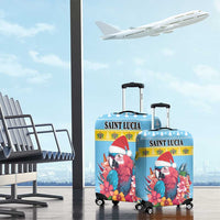 Saint Lucia Christmas Luggage Cover Saint Lucian Parrot With Hibiscus Flowers - Wonder Print Shop