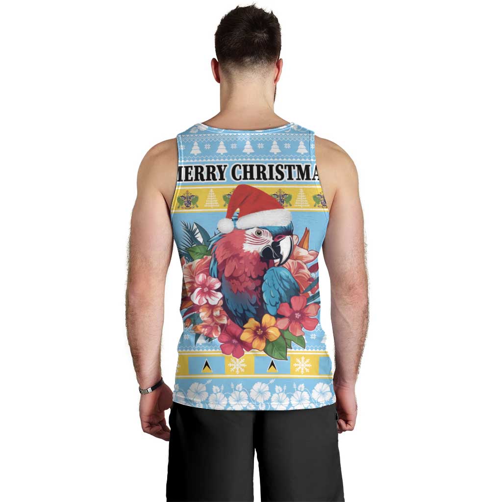 Saint Lucia Christmas Men Tank Top Saint Lucian Parrot With Hibiscus Flowers - Wonder Print Shop