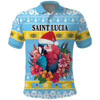 Saint Lucia Christmas Polo Shirt Saint Lucian Parrot With Hibiscus Flowers - Wonder Print Shop