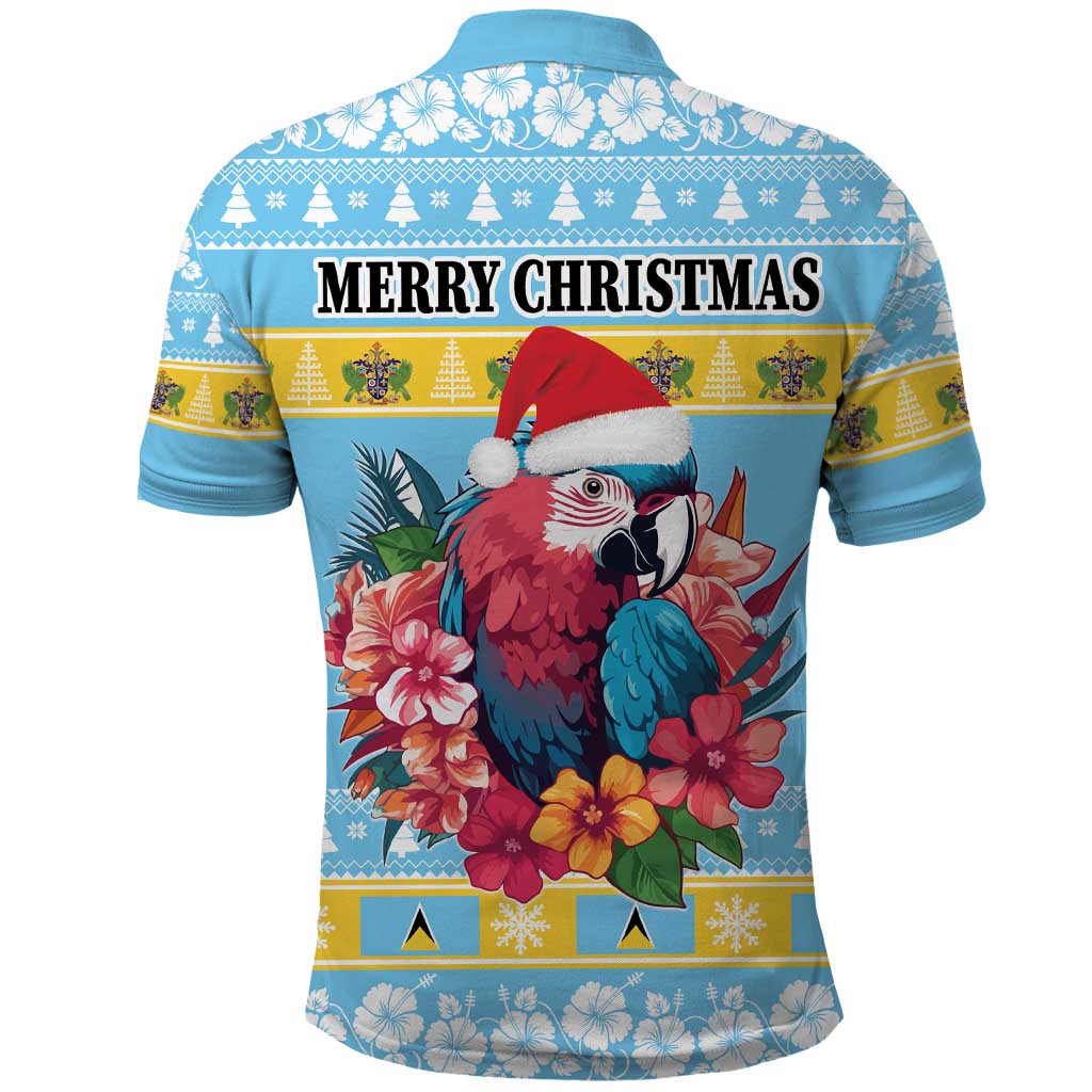 Saint Lucia Christmas Polo Shirt Saint Lucian Parrot With Hibiscus Flowers - Wonder Print Shop