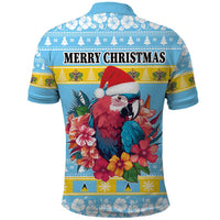 Saint Lucia Christmas Polo Shirt Saint Lucian Parrot With Hibiscus Flowers - Wonder Print Shop