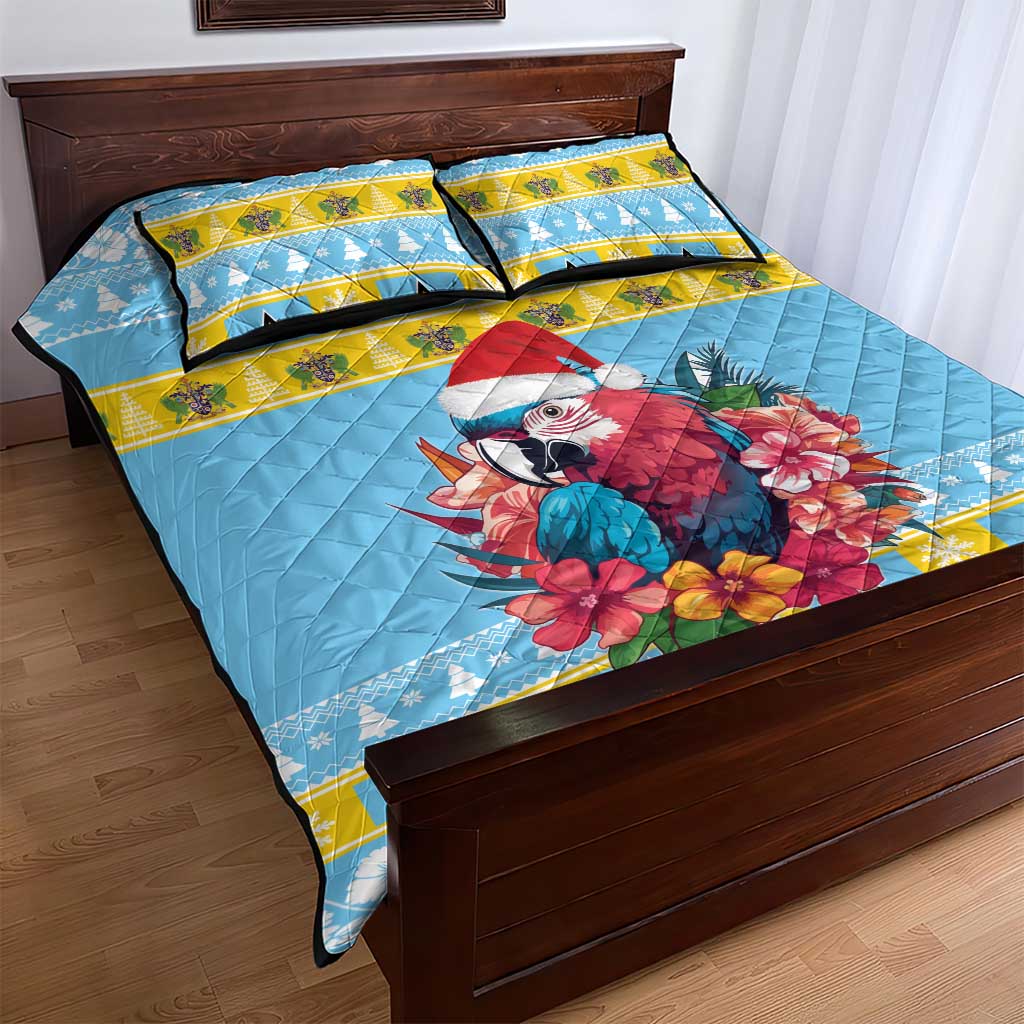 Saint Lucia Christmas Quilt Bed Set Saint Lucian Parrot With Hibiscus Flowers - Wonder Print Shop