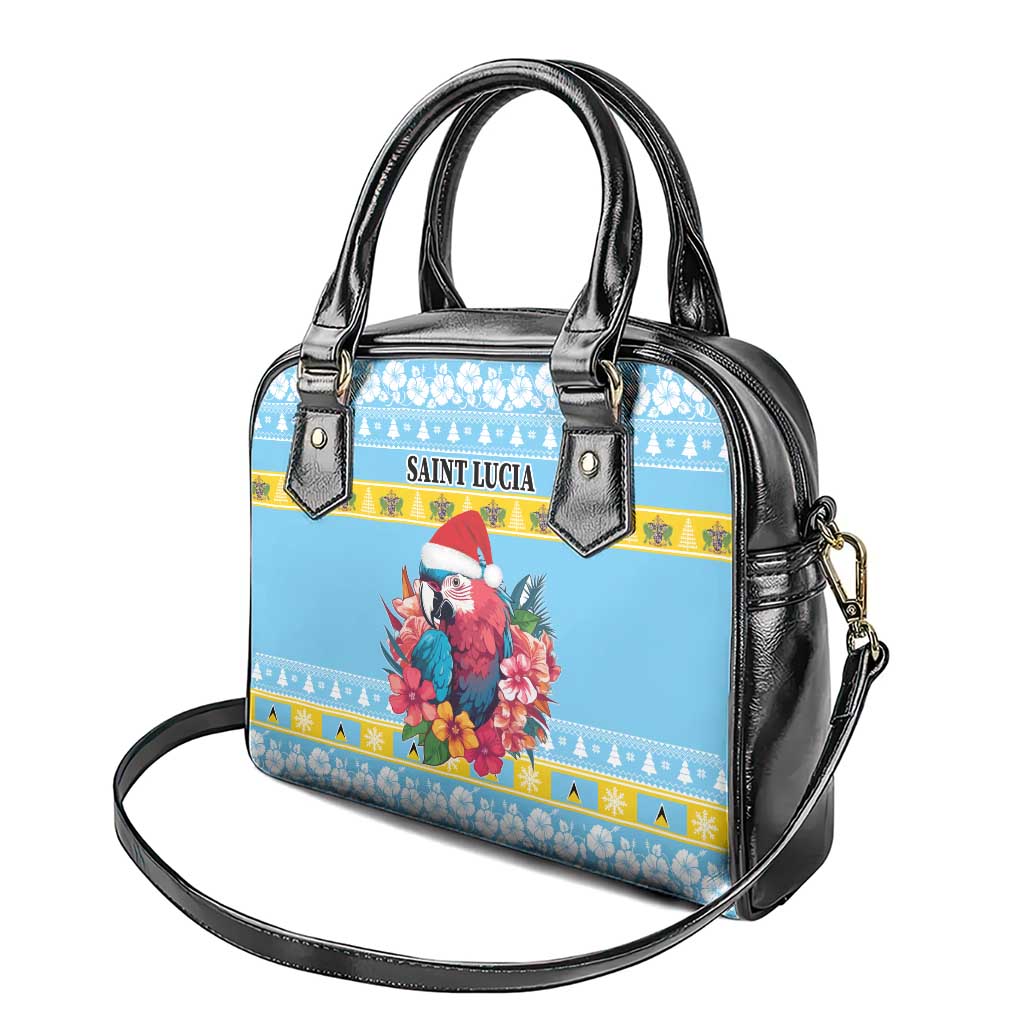 Saint Lucia Christmas Shoulder Handbag Saint Lucian Parrot With Hibiscus Flowers