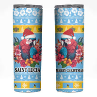 Saint Lucia Christmas Skinny Tumbler Saint Lucian Parrot With Hibiscus Flowers - Wonder Print Shop