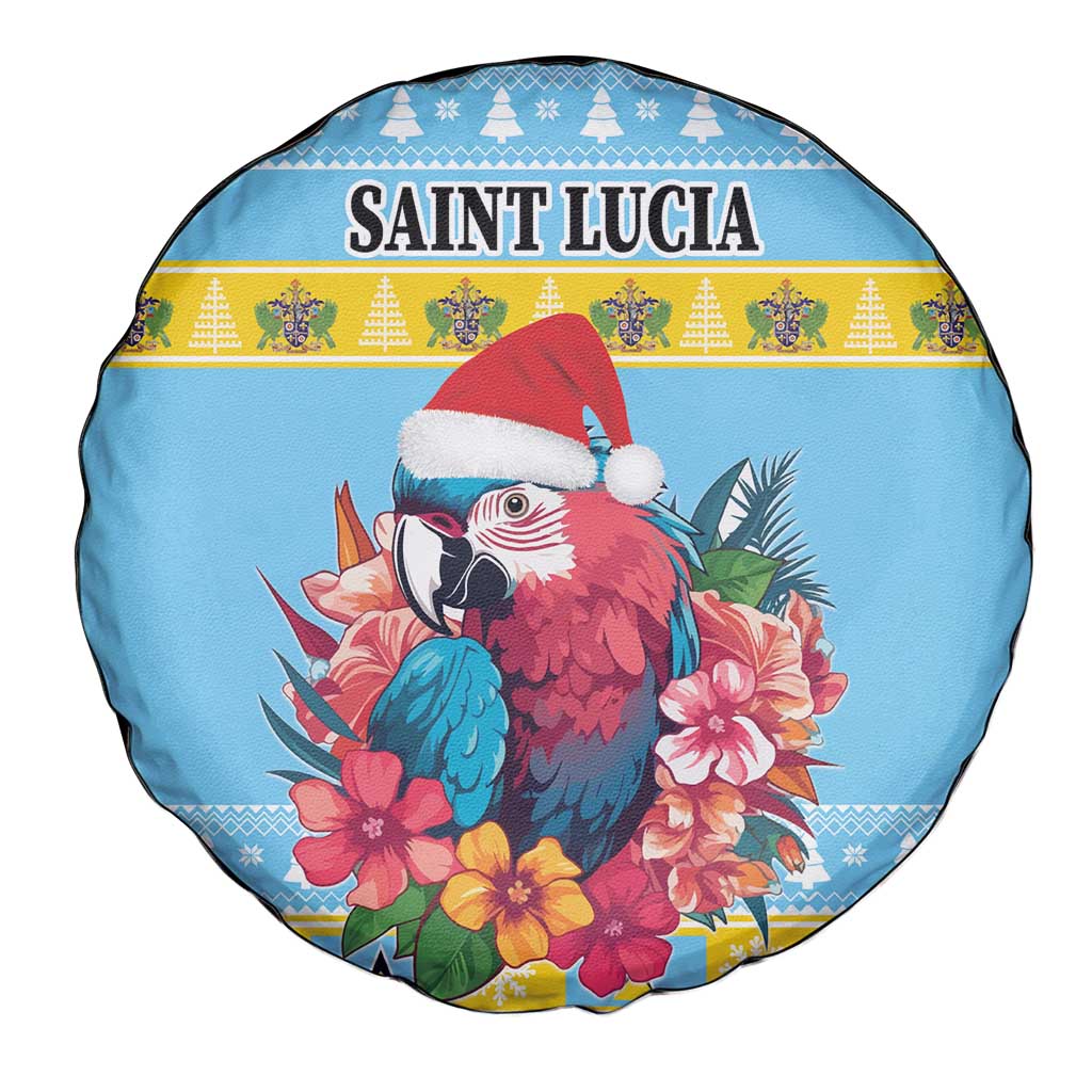 Saint Lucia Christmas Spare Tire Cover Saint Lucian Parrot With Hibiscus Flowers - Wonder Print Shop