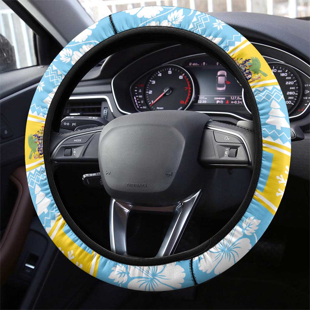 Saint Lucia Christmas Steering Wheel Cover Saint Lucian Parrot With Hibiscus Flowers - Wonder Print Shop