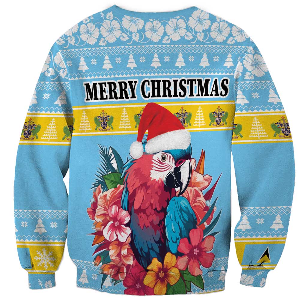 Saint Lucia Christmas Sweatshirt Saint Lucian Parrot With Hibiscus Flowers - Wonder Print Shop