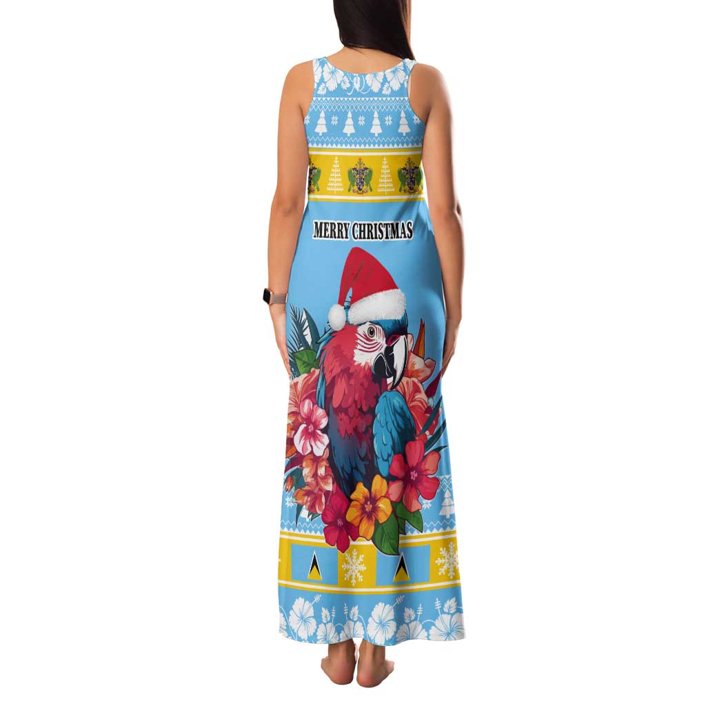 Saint Lucia Christmas Tank Maxi Dress Saint Lucian Parrot With Hibiscus Flowers - Wonder Print Shop