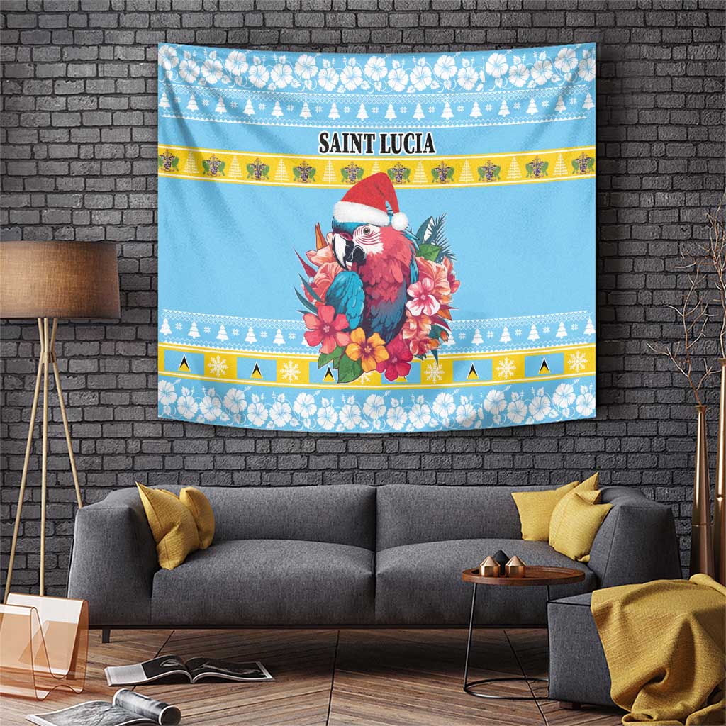 Saint Lucia Christmas Tapestry Saint Lucian Parrot With Hibiscus Flowers - Wonder Print Shop