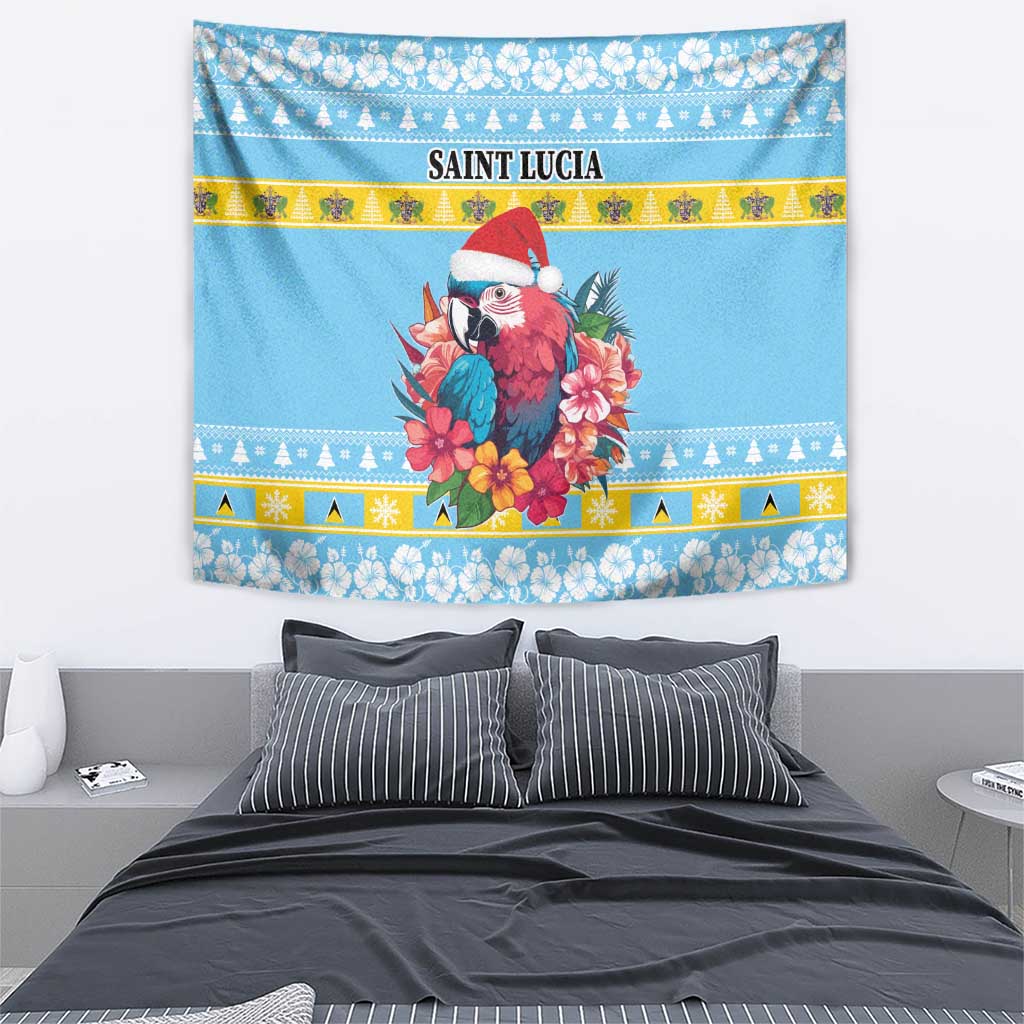 Saint Lucia Christmas Tapestry Saint Lucian Parrot With Hibiscus Flowers - Wonder Print Shop