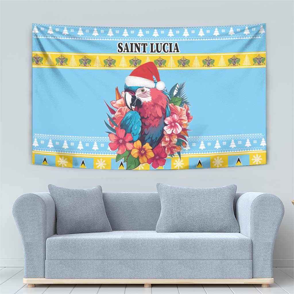Saint Lucia Christmas Tapestry Saint Lucian Parrot With Hibiscus Flowers - Wonder Print Shop