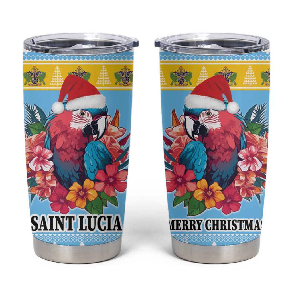 Saint Lucia Christmas Tumbler Cup Saint Lucian Parrot With Hibiscus Flowers - Wonder Print Shop