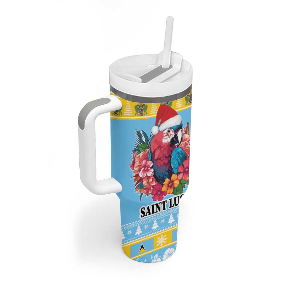Saint Lucia Christmas Tumbler With Handle Saint Lucian Parrot With Hibiscus Flowers - Wonder Print Shop