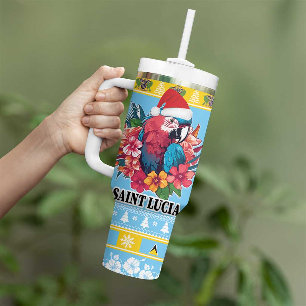 Saint Lucia Christmas Tumbler With Handle Saint Lucian Parrot With Hibiscus Flowers - Wonder Print Shop
