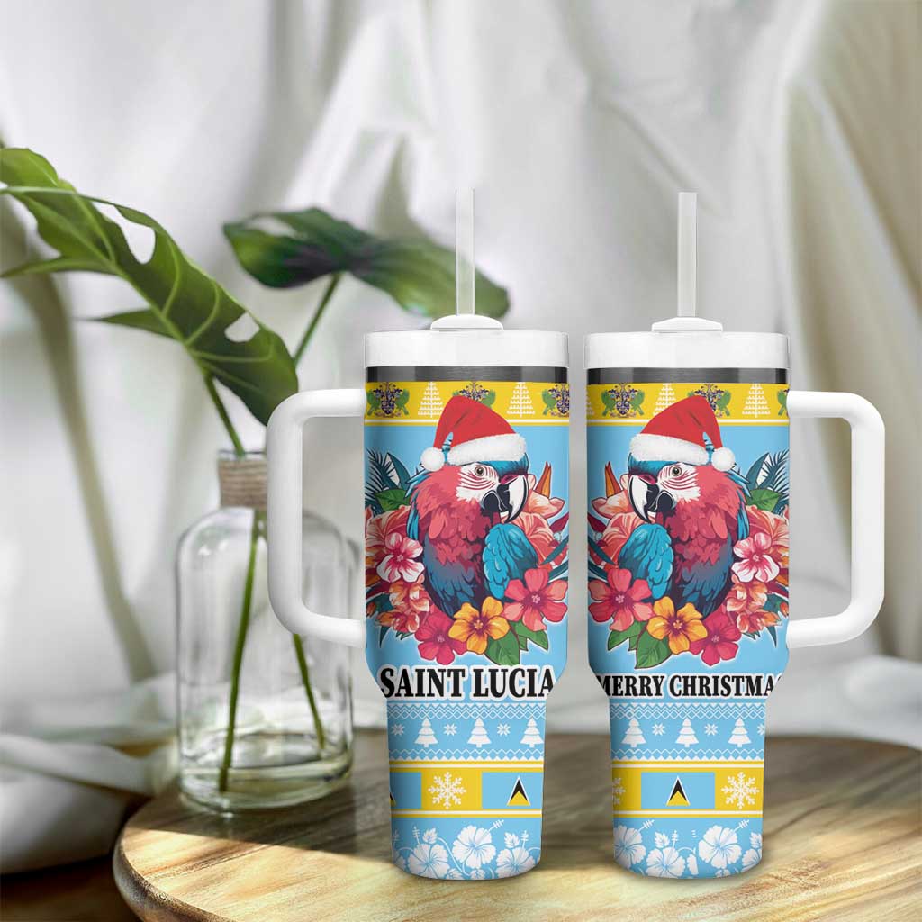 Saint Lucia Christmas Tumbler With Handle Saint Lucian Parrot With Hibiscus Flowers - Wonder Print Shop