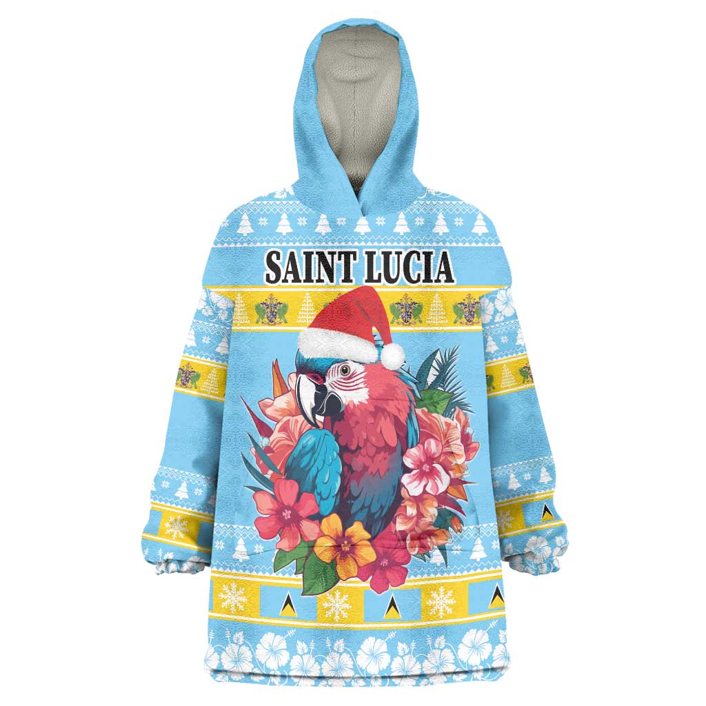 Saint Lucia Christmas Wearable Blanket Hoodie Saint Lucian Parrot With Hibiscus Flowers - Wonder Print Shop