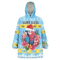 Saint Lucia Christmas Wearable Blanket Hoodie Saint Lucian Parrot With Hibiscus Flowers - Wonder Print Shop