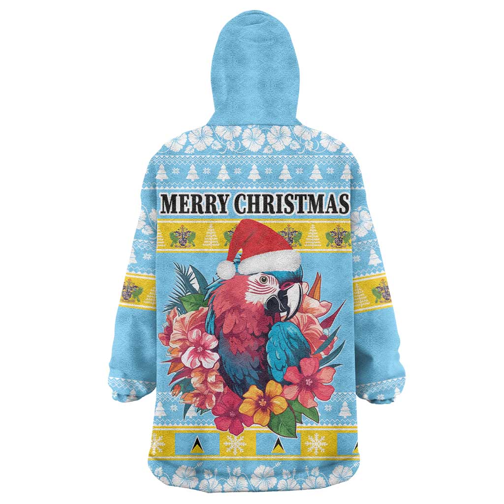 Saint Lucia Christmas Wearable Blanket Hoodie Saint Lucian Parrot With Hibiscus Flowers - Wonder Print Shop