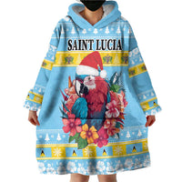 Saint Lucia Christmas Wearable Blanket Hoodie Saint Lucian Parrot With Hibiscus Flowers - Wonder Print Shop