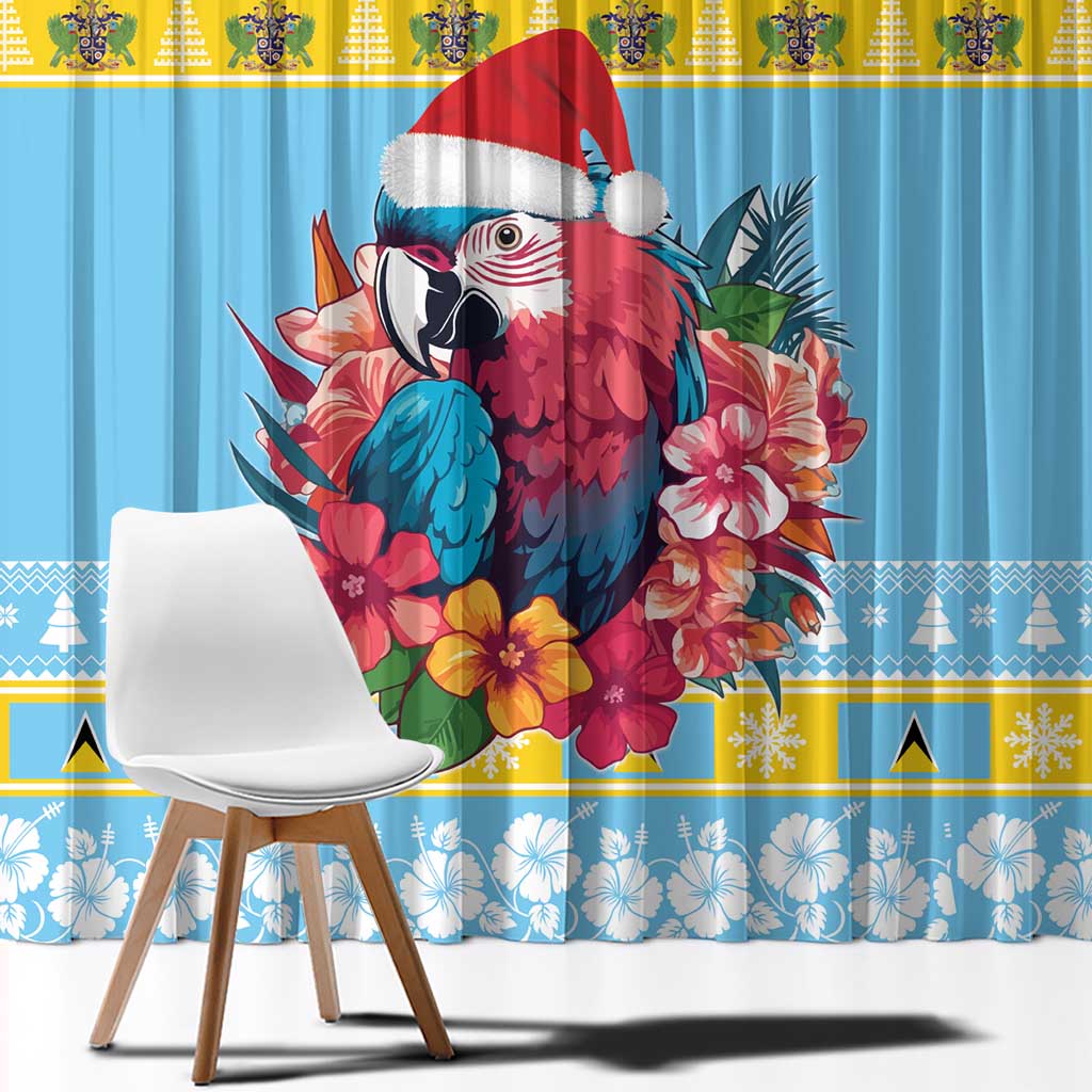 Saint Lucia Christmas Window Curtain Saint Lucian Parrot With Hibiscus Flowers - Wonder Print Shop