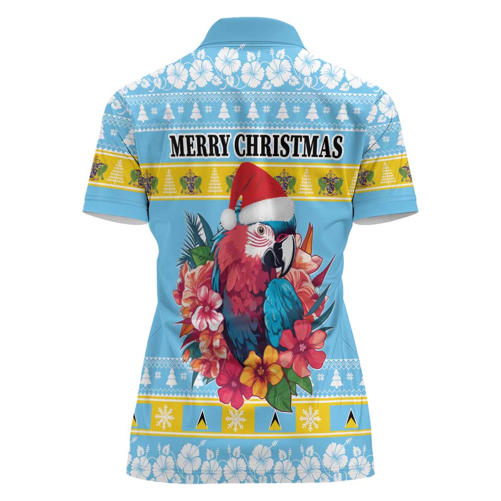Saint Lucia Christmas Women Polo Shirt Saint Lucian Parrot With Hibiscus Flowers - Wonder Print Shop