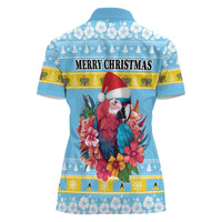 Saint Lucia Christmas Women Polo Shirt Saint Lucian Parrot With Hibiscus Flowers - Wonder Print Shop